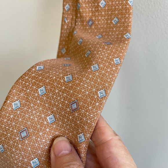 ITALIAN MADE SILK TIE SALMON BLUE GREY BURGUNDY DIAMOND PATTERN S.C DURANT - Picture 3 of 8